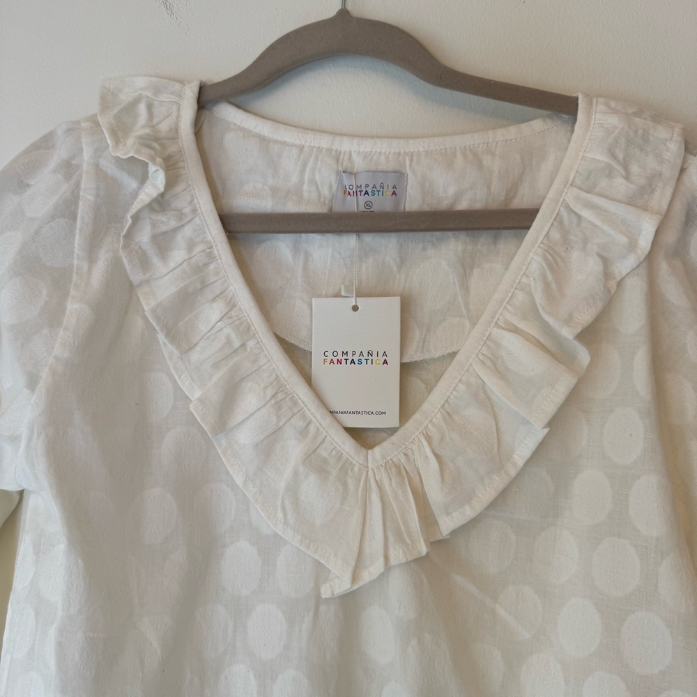 Compañia Fantastica White Cotton NWT Ruffled Blouse Feminine Office 0060 - Picture 4 of 13